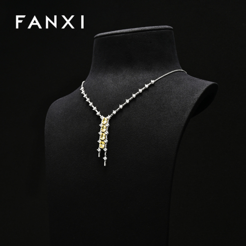 FANXI RX103 Microfiber Metal Jewellery Bust Jewelry Display Props Mannequin Necklace Stand Display