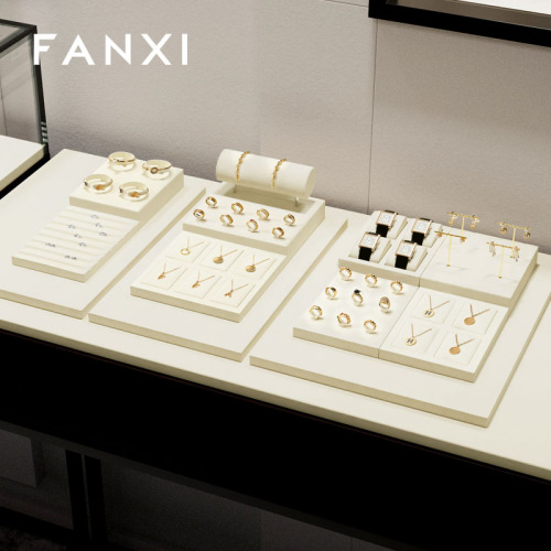 FANXI TT399 Original custom DIY necklace ring earring jewelry display stand light luxury microfiber jewelry display set