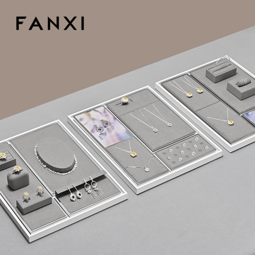 FANXI TT497 Wholesale Stock Jewelry Display Stand with Microfiber Necklace Ring Earrings Jewellery Display Set