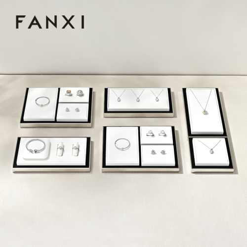 FANXI TT485 Unique Design Jewellery Display Trays White Leather Store Jewelry Display Stands