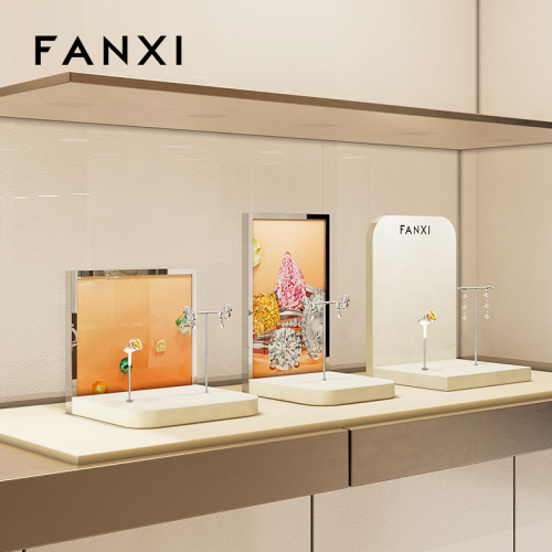 FANXI TT501 Jewelry Displays for Store Luxury Jewelry Display Props Beige Microfiber Jewelry Stand Display Set