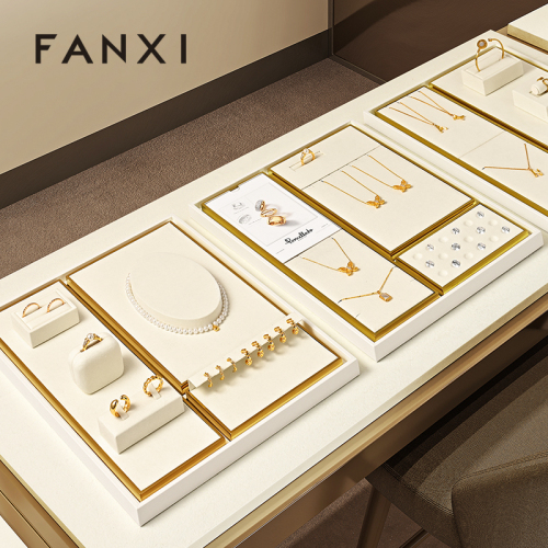FANXI TT496 Custom Microfiber Jewelry Displays Set Showcase Jewellery Display Stands Sets for Retail Shop Counter