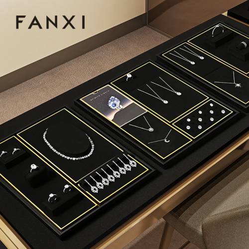 FANXI TT494 Wholesale Fashion Jewelry Display Set with Microfiber Ring Tray Jewellery Display Set