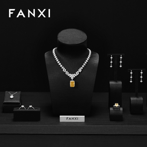 FANXI TT576 Original Gray Microfiber Jewelry Display Set Luxury Piercing Earring Display Holder Necklace Jewelry Counter Display Props