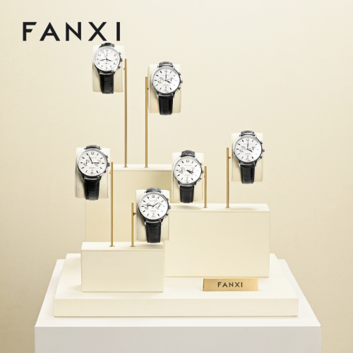 TT524 New Luxury Watch Window Display Tray Custom LOGO Metal Microfiber Wrist Watch Display Stand