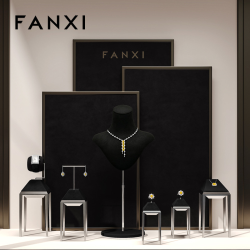 JS141-142 Black Microfiber Jewelry Earring Display Stands Necklace Display Jewellery Display for Counter