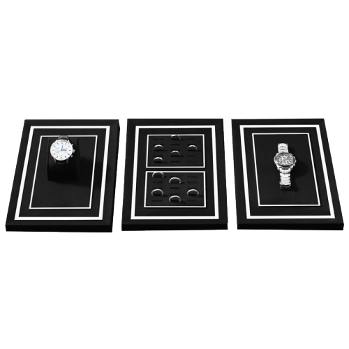 TT539 Black Combination Platform Microfiber Metal Watch Ring Display Set
