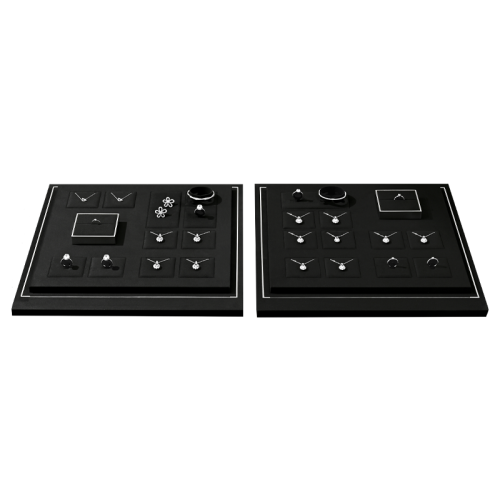TT537 Luxury Black Microfiber Necklace Ring Earring Display Set