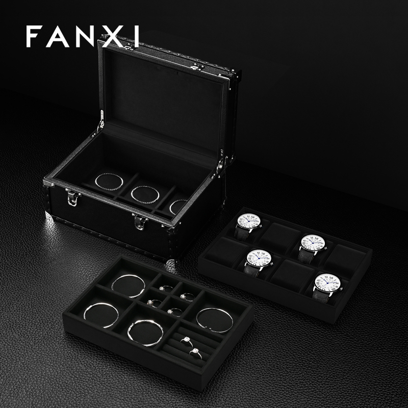 X075 Luxury Leather Jewelry Suitcase Watch Box Jewelry Storage Case