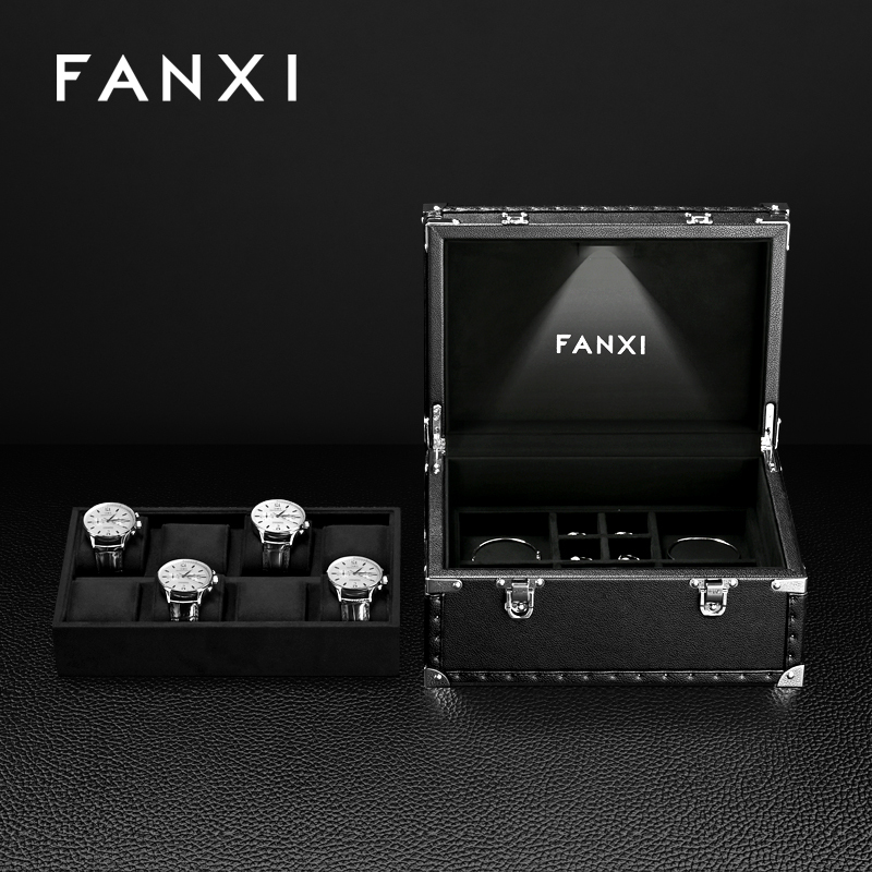 X075 Luxury Leather Jewelry Suitcase Watch Box Jewelry Storage Case
