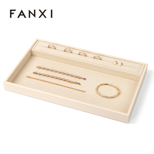 Wholesale Jewelry Display Tray Beige Microfiber Jewellery Plate Pallet for Ring Necklace Bracelet Storage