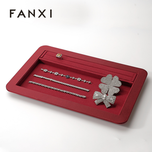 Store Exhibition Ring Bracelet Chain PU Leather Microfiber Jewelry Display Trays Case