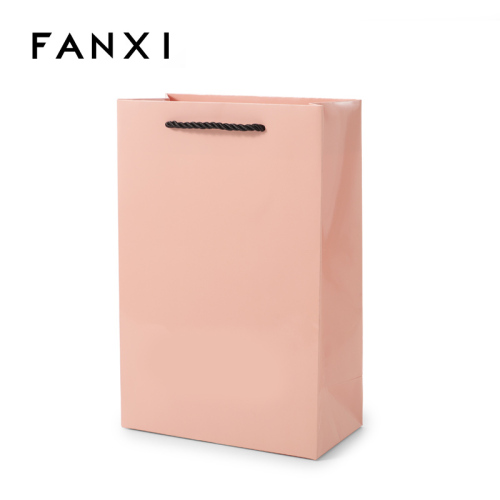 Pink Luxury Jewelry Packaging Gift Shopping Paper Bags with Logo Custom