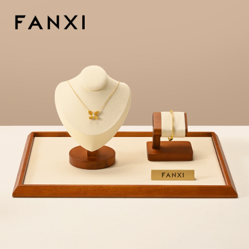 SM050 Luxury solid wood Jewellery Display Set For Counter Showcase Ring Necklace Bangle Holder Custom Logo Jewelry Display