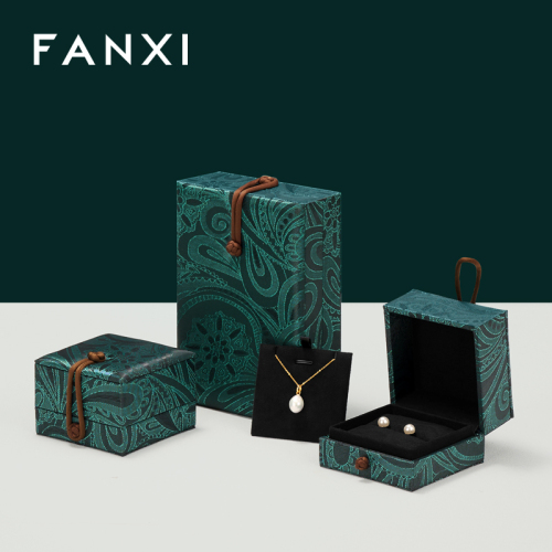 FANXI Custom vintage Embroidered brocade blackish green Jewellery Boxes Sinicism for Ring Necklace Gift Packaging Jewelry Box