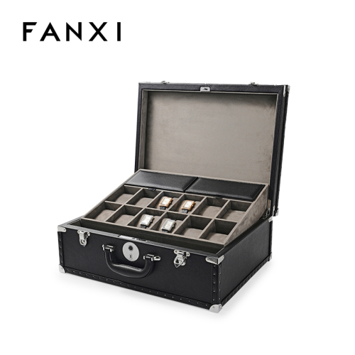 Watch Box Organizer Storage Luxury Leather Watch Case Box with Fingerprint Lock