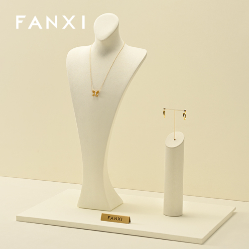 RX117 Microfiber Metal Jewellery Bust Jewelry Display Props Mannequin Necklace Stand Display