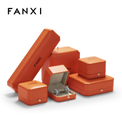H136 Orange Leather Luxury Jewelry Box Set Ring Necklace Bracelet Earring Jewelry Gift Box Custom Logo