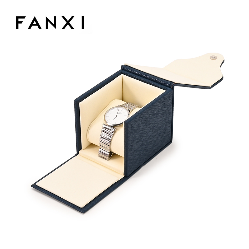 Blue Leather Watch Box Watch Packaging Box Luxury Vintage Watch Boxes Case and Travel Watch Case