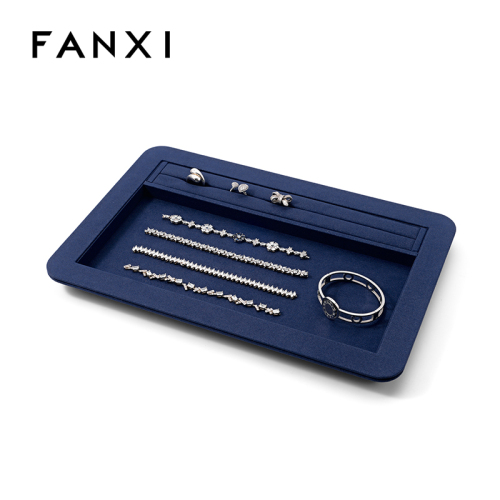 Blue Microfiber Jewelry Tray Custom logo Luxury Jewellery Packaging Display Tray