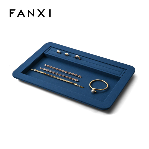 Blue Microfiber Jewelry Tray Necklace Ring Bracelet Earring Jewelry Display Tray Custom Logo