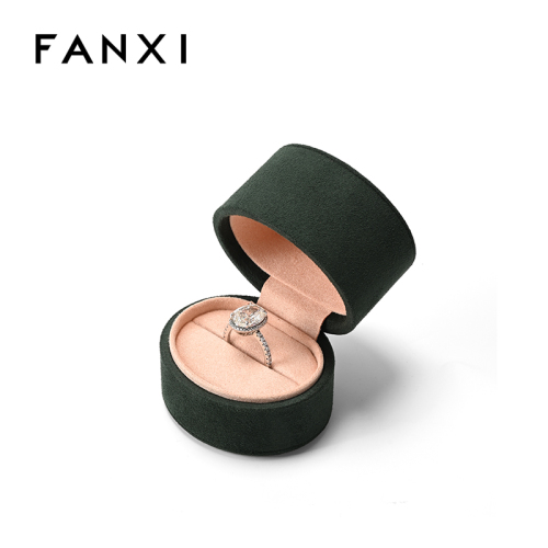 Green Microfiber Ring Box Single Slot Jewelry Gift Box Custom Logo Luxury Jewelry Ring Box