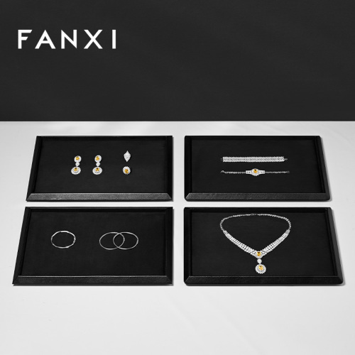 P222 Black Suede Jewelry Displays Custom Jewelry Tray Ring Necklace Earrings Tray