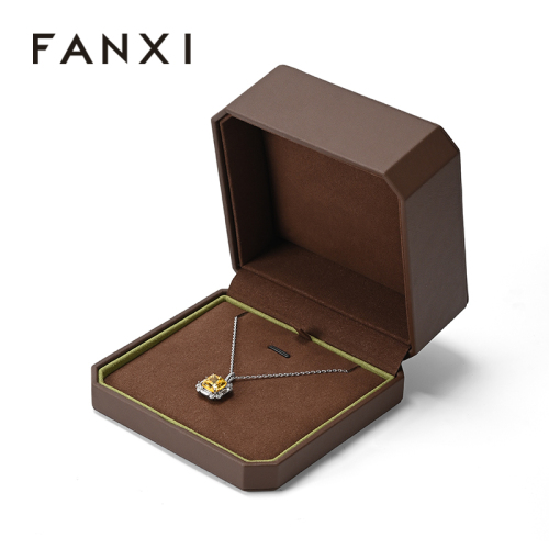 Necklace Box Brown PU Leather Microfiber Jewelry Box Necklace Pendant Storage Box Custom Logo