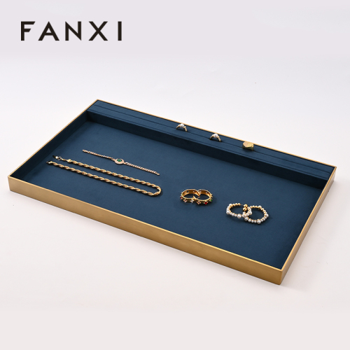 Blue Suede Metal Jewelry Display Tray for Ring Pedant Bangle Necklace Display Plates