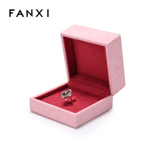 Pink Suede Jewelry Box Ring Box Jewelry Gift Box Wedding Ring Packaging Custom Logo
