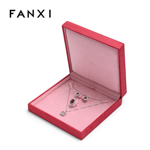 Pink Suede Jewelry Set Box Pendant Ring Earrings Jewelry Box Inlay Jewelry Packaging Gift Box
