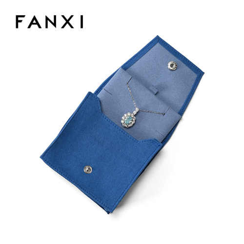 Jewelry Pouch Blue Microfiber Necklace Ring Storage Pouch Jewelry Packaging Pouch