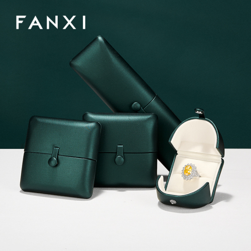FANXI H109 Wholesale New Arrival Dark Green PU Leather Jewelry Box Ring Earrings Pendant Necklace Box Jewelry Packaging