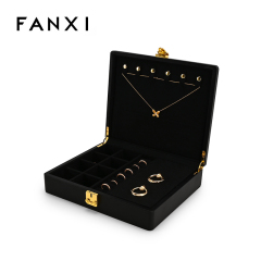 Jewelry Show Case Black Leather Microfiber Jewelry Storage Case Custom Logo Luxury Jewelry Case