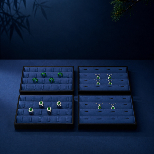 P187 Jewelry Display Tray Leather Blue Microfiber Jewelry Plate Ring Necklace Display Tray