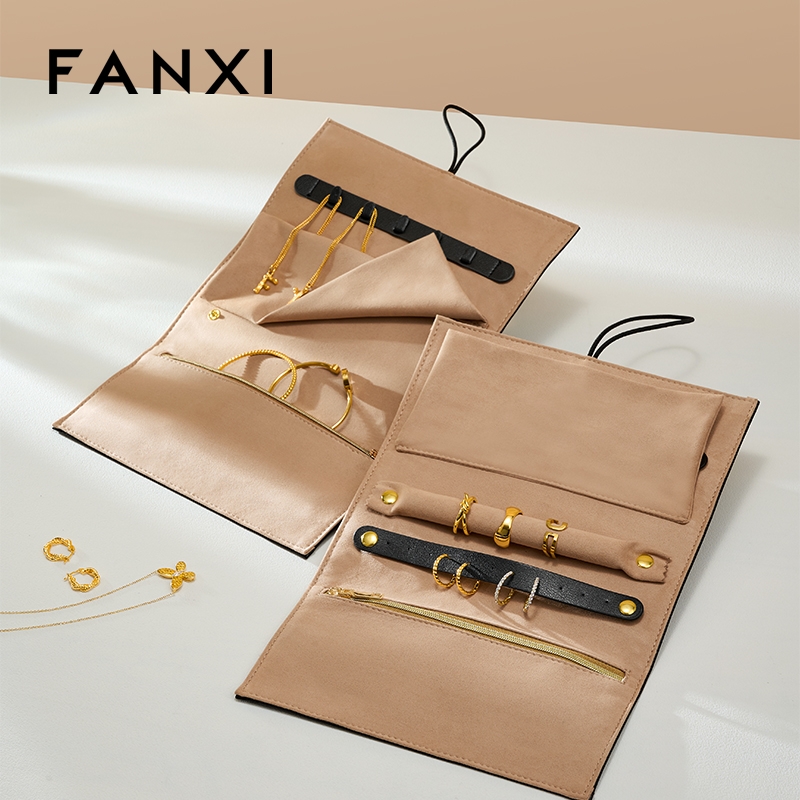 D078 Jewelry Storage Bag Leather and Velvet Ring Earring Necklace Packaging Bag Travel Storage Bag