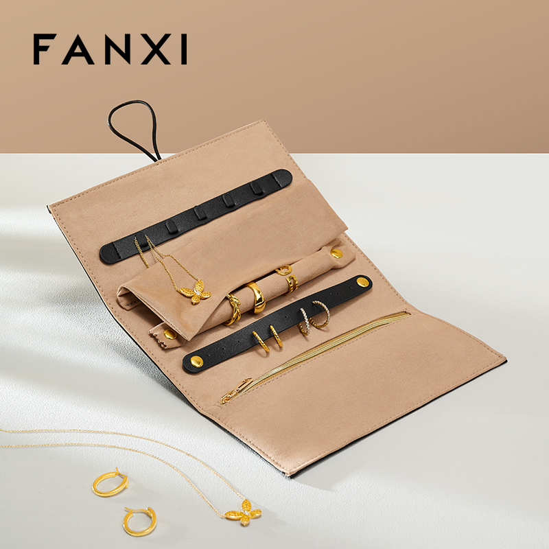 D078 Jewelry Storage Bag Leather and Velvet Ring Earring Necklace Packaging Bag Travel Storage Bag