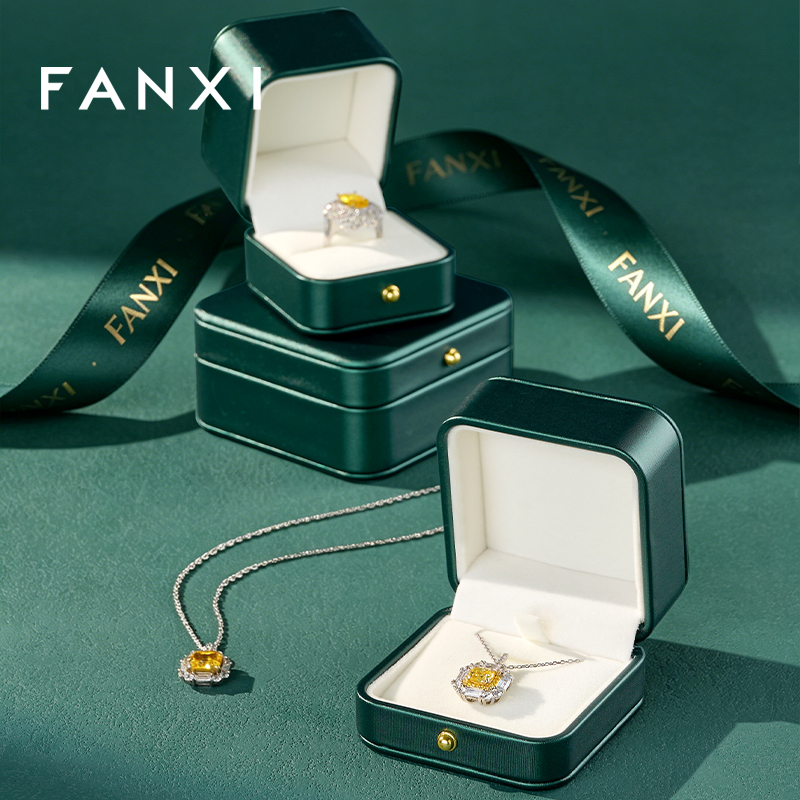 H068 High Quality Custom Logo Printed Green Jewelry Packaging Box for Ring Pedant Bracelet Chain