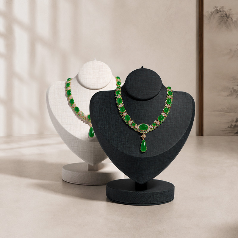 PU075 Leather Necklace Bust Necklace Display Stand Beige Black Jewelry Portrait Stand