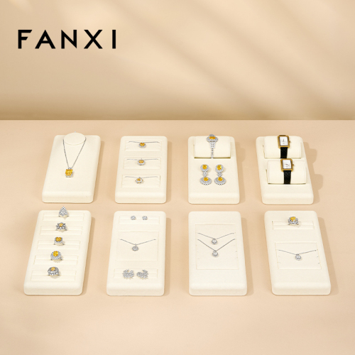 TT220 Jewelry Display Set Beige Microfiber Earring Ring Necklace Bracelet Display Set