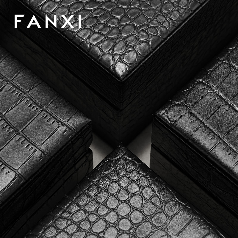 H216 Luxury Croc Texture Leather Jewellery Box With Golden Clasp Custom Logo Ring Earrings Jewelry Packaging Box