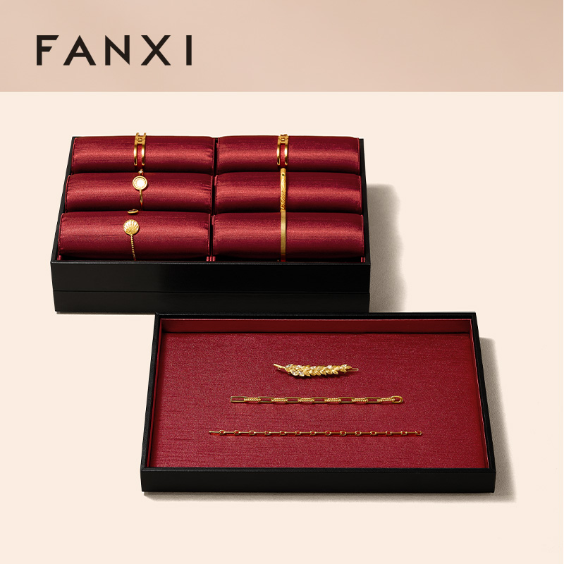 P246 Jewelry Storage Tray Silk PU Leather Jewelry Plate Earring Bracelet Ring Pendant Jewelry Tray