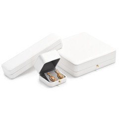 FANXI Wholesale PoPular White Pu Leather Grey Microfiber Box With Button For Ring Pendant Jewelry Package With Custom Logo