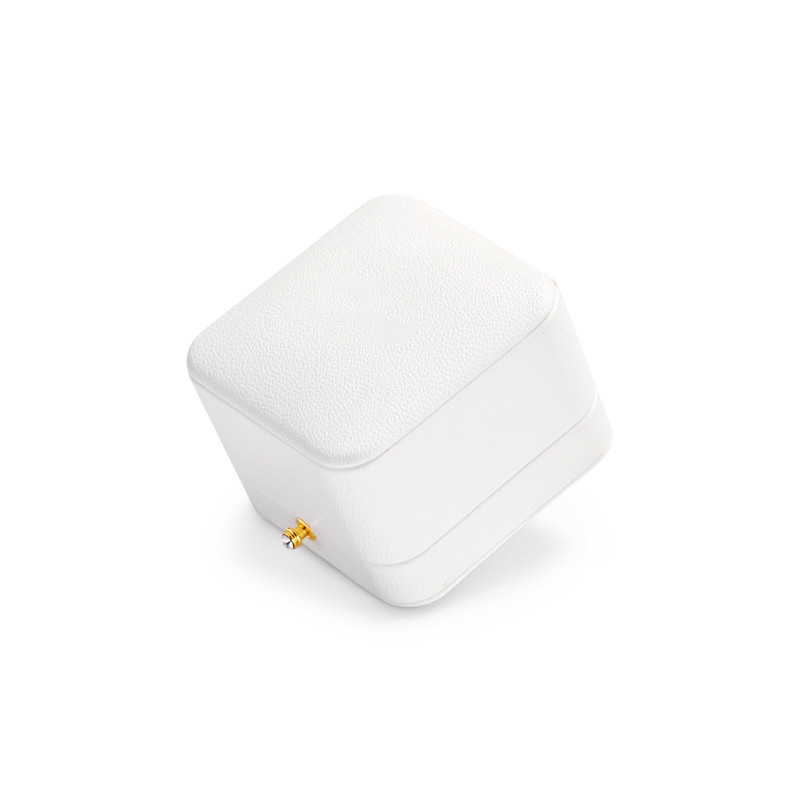 FANXI Wholesale PoPular White Pu Leather Grey Microfiber Box With Button For Ring Pendant Jewelry Package With Custom Logo