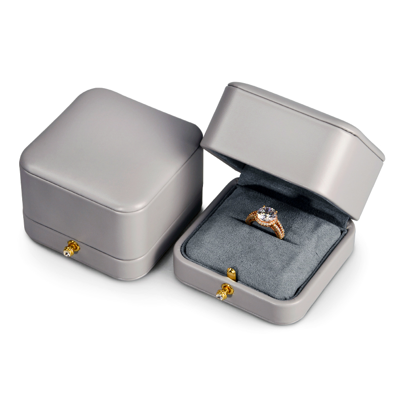 FANXI High Quality Jewelry Packaging Box Grey Pu Leather Microfiber Ring Necklace Customized Jewellery Gift Boxes