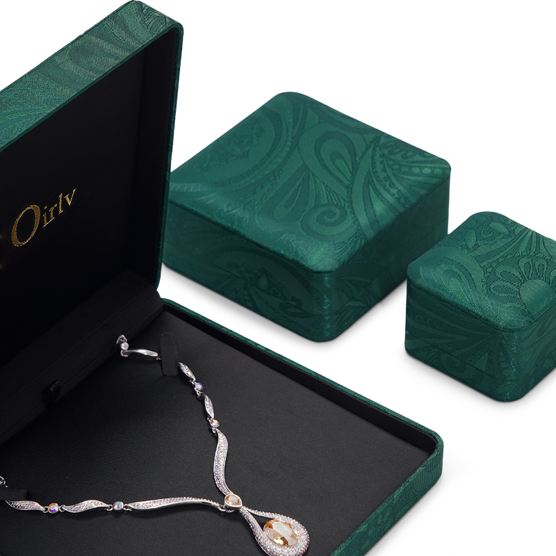 FANXI Wholesale Jewelry Box Sinicism Embroidered Storage Retro Chinese Blackish Green Ring Earring Necklace Packaging Box Jewellery