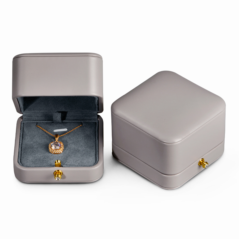 FANXI High Quality Jewelry Packaging Box Grey Pu Leather Microfiber Ring Necklace Customized Jewellery Gift Boxes