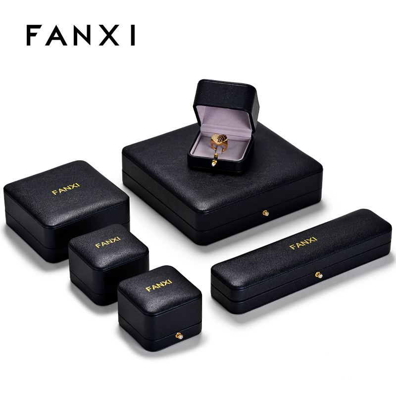 FANXI PU Leather Jewelry Boxes Ring Box Pendant Bangle Necklace Wholesale Jewelry Box Packaging With Gold Button