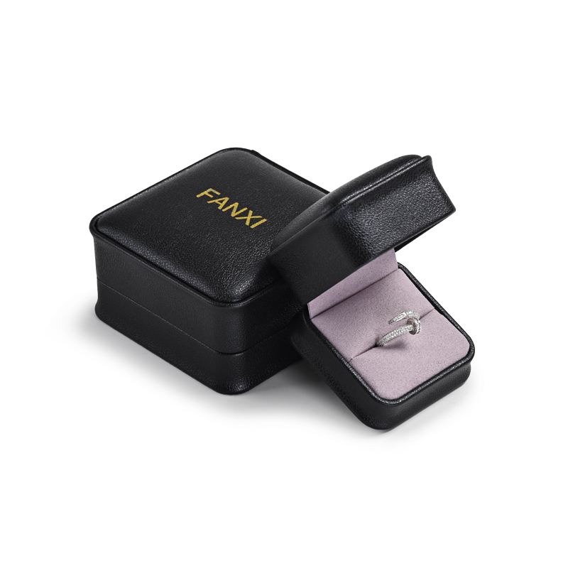 FANXI Customized Navy Blue PU Leather Microfiber Gift Box Wedding Ring Pendant Earrings Packing Jewellry Box