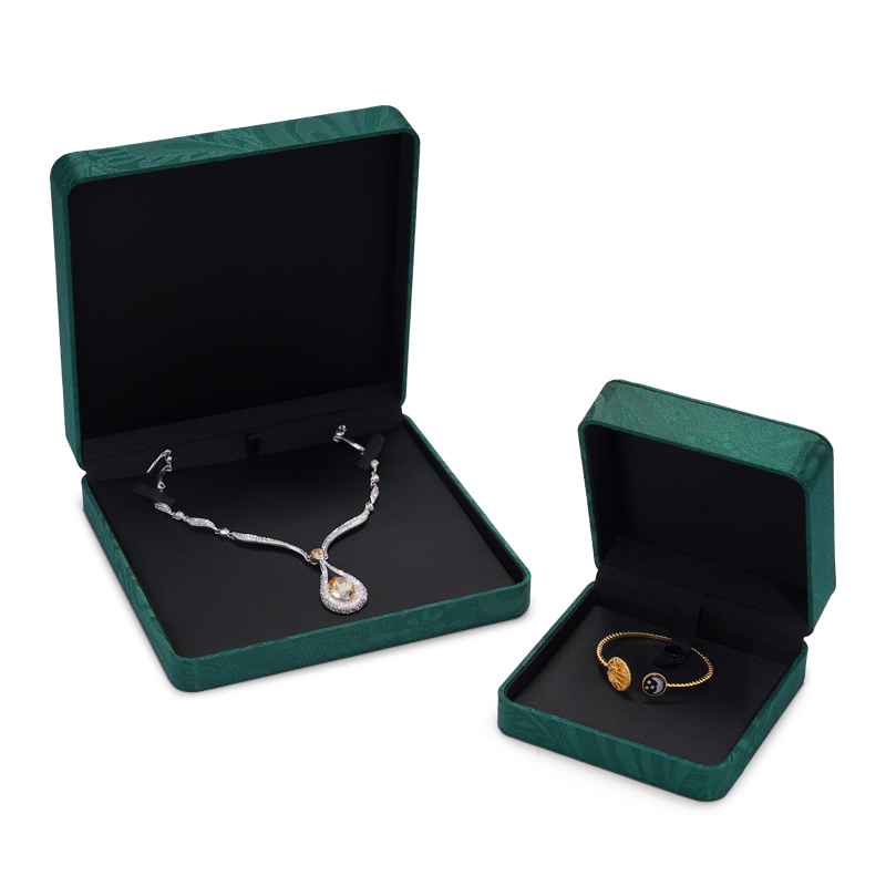 FANXI Wholesale Jewelry Box Sinicism Embroidered Storage Retro Chinese Blackish Green Ring Earring Necklace Packaging Box Jewellery